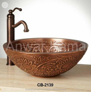 Lavabo de salle de bain en cuivre avec dessus de table design de luxe en relief - Product Image 2
