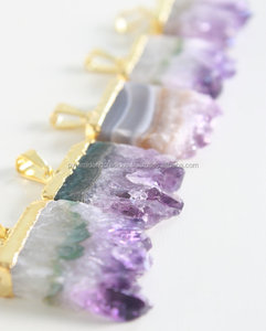 Trendy Gold Cap <b>Amethyst</b> Raw Slice <b>Pendant</b> Necklace for Gift Engagement Party Anniversary or Wedding - Product Image 3