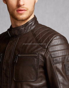 แจ็คเก็ตหนังแท้เคลือบแว็กซ์สำหรับผู้ชาย แบรนด์ดีไซเนอร์ระดับพรีเมียม สีน้ำตาล - Product Image 3