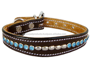 Collares para mascotas de alta calidad de lujo natural de Italia fuerte vaca real personalizado de cuero collar de perro conjunto para mascotas fabricante
