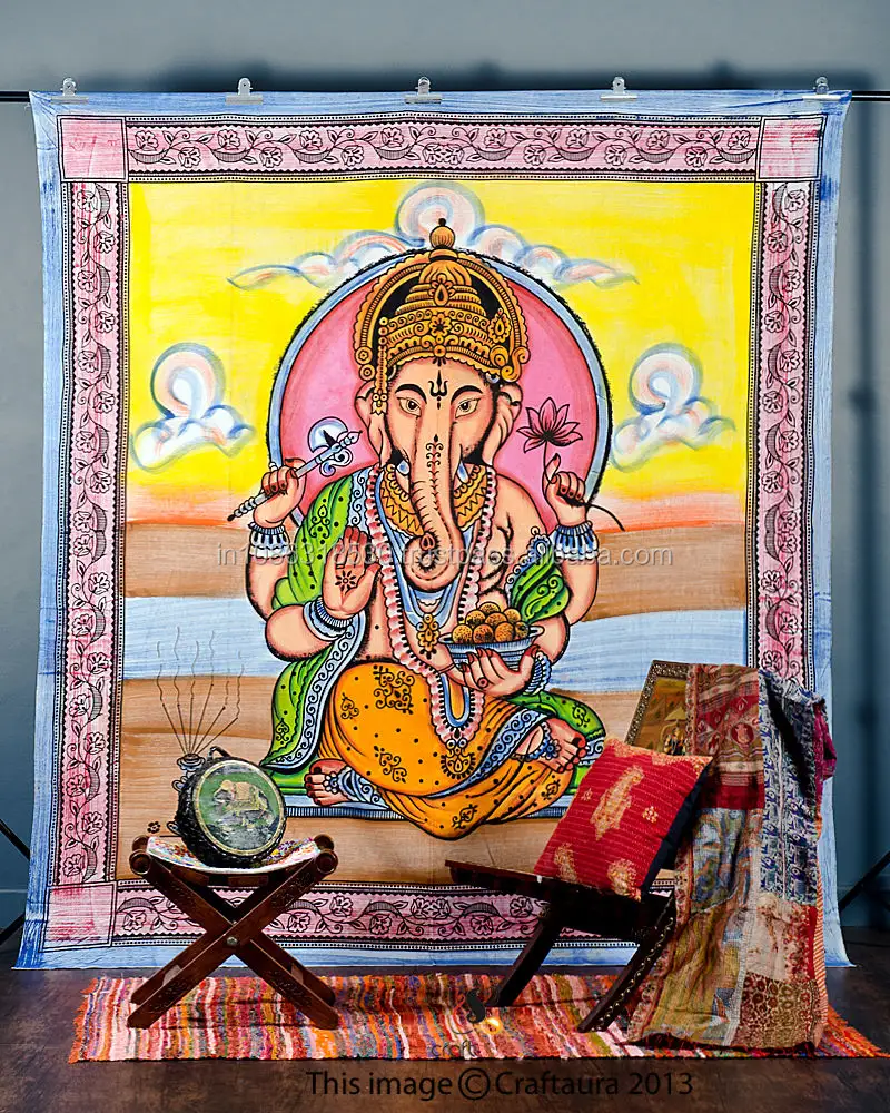 Hiasan Dinding Permadani Hippie Ganesh Hiasan Dinding Permadani Dewa India Seni Tembok Tuan Ganesha Mandala Seni Dekorasi Keberuntungan