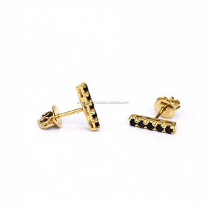 14K Rose Gold Bar Stud Pendientes 0,18 Ct Black Diamond Pave Joyería de moda Idea de regalo para mujeres - Product Image 2