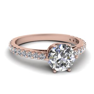 Bague de fiançailles en or rose 14 carats avec diamant solitaire taille ronde et accents décoratifs |   Bague de mariage élégante très vendue, bijoux fins, cadeau - Product Image 1