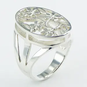 Hoch eleganter offener ovaler Ajoure Silber Blumen ring