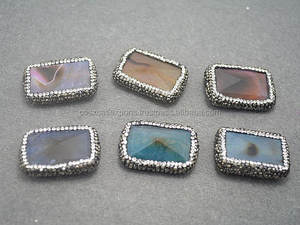 Perle à facettes en Agate de rose naturelle, couleur mixte, Rectangle, patch en cristal, druse, résultats de connecteurs en pierre - Product Image 3