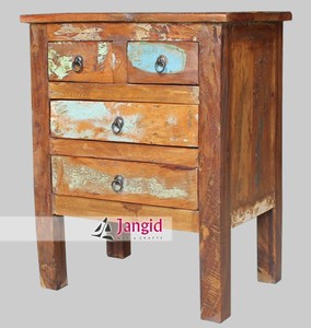 Vintage Recycled <b>Reclaimed</b> <b>Wooden</b> Bedroom Nightstands Bedside <b>Table</b> with 4-Drawers Handcrafted For Living Room Hotel Farmhouse - Product Image 1