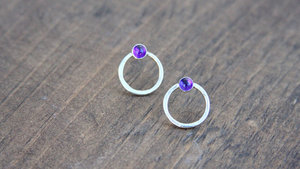 Bijoux indiens, boucles d'oreilles clous vintage en argent et améthyste, plaqué or/IR/argent/or OX, cadeau de fête, certifié par un tiers, Coszcalt - Product Image 3