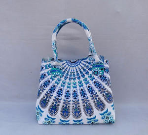กระเป๋าถือผ้าฝ้ายงานทำมือพร้อมกระเป๋าผ้าแคนวาสดีไซน์แบบมันดาลากระเป๋าสะพายไหล่กระเป๋าช็อปปิ้งสำหรับเด็กผู้หญิงผ้าใบเรียงราย - Product Image 3