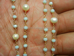 NanPlanetSilver GBC Amazonite with Pearl <b>Silver</b> Plated <b>Wire</b> Gemstone Beaded Chain - Product Image 4