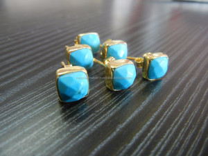 Turquoise & Gold Plated 925 <b>Sterling</b> <b>Silver</b> <b>Stud</b> Earring for Weddings & Parties - Product Image 2