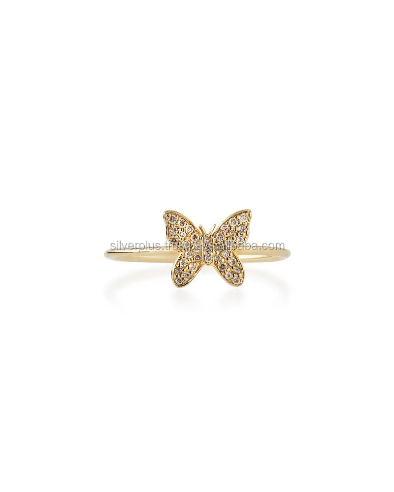 18k Solid Yellow Gold Natural Pave Diamond Butterfly Ring Wholesale Handmade Jewelry Wholesaler Manufacturer
