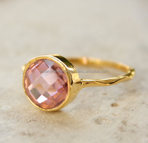 Bague en argent sterling 925 et Quartz rose en or, pierres précieuses - Product Image 1