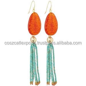 Pendientes de borla de cuentas de piedras preciosas joyería - Product Image 3