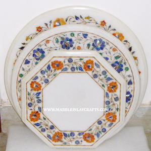 Mesa de centro con incrustaciones de mármol, exclusiva, hecha a mano - Product Image 1