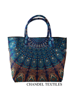 Sac fourre-tout en toile de coton bleu fait à la main motif de dessin animé double chaînes ouvert Style indien Logo femmes épaule Messenger sac à main fleurs - Product Image 1