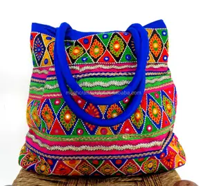 Gujarati el yapımı kutch işlemeli çanta-hint boho hippi çanta-toptan vintage ayna iş nakış omuzdan askili çanta