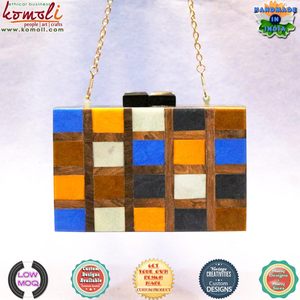 Bolso de Mano de Lujo, Combinación de Mosaico Acrílico y Madera, Bolso de Mano Tipo Clutch de Madera - Product Image 3