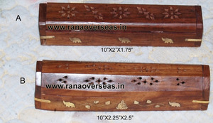 Quemador de incienso de madera hecho a mano con incrustaciones de latón para conos y Palo de incienso Características Ash Catcher Coffin Box Design - Product Image 5