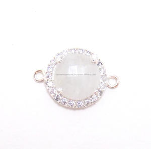 Zirconia cúbica de piedras preciosas de cuarzo arcoíris blanco de Plata de Ley 925 con conector de bisel de forma redonda chapada en plata - Product Image 4