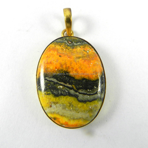 Pendentif en jaspe bourdon - Pendentif en pierre précieuse serti - Bijoux fantaisie plaqués or 18 carats - IG2828 - Product Image 2