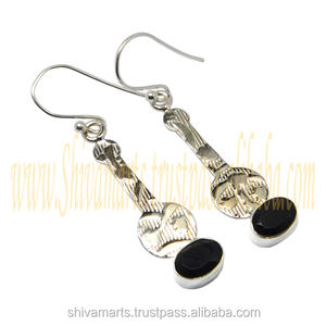 High Quality Genuine <b>Black</b> <b>Onyx</b> Gemstone <b>Earring</b> Beautiful Fashion Silver Jewelry Manufacturer - Product Image 2