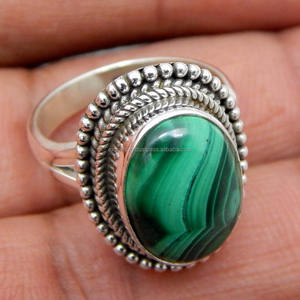 Malachite pierre naturelle bague faite à la main 925 bijoux en argent Sterling femmes mode cadeau bijoux - Product Image 1
