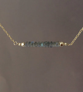 Collar de Perlas de Labradorita Gris con Barra Recta Cristiana Vintage, Chapado en Oro o Oro Rosa sobre Plata de Ley, Regalo de Boda - Product Image 2