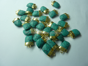 Colgante de punta de piedra preciosa facetada turquesa Ajuste de bisel chapado en oro y rodio al por mayor para fiestas - Product Image 5