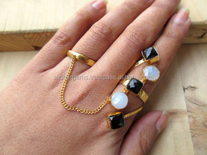 Anillos de moda de latón de aleación de doble tamaño libre de cristal blanco y negro, joyería llamativa de piedra múltiple para bodas, fiestas infantiles - Product Image 1