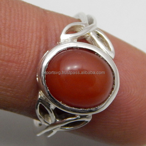 Meilleure vente classiques Design rouge corail pierre précieuse 925 bague en argent Sterling bijoux femmes cadeau fête pierre - Product Image 3