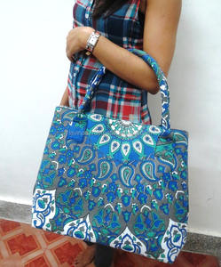 Bolso de Mano Informal de Algodón Ecológico Ligero para Mujer, Diseño Indio, para Compras - Product Image 1