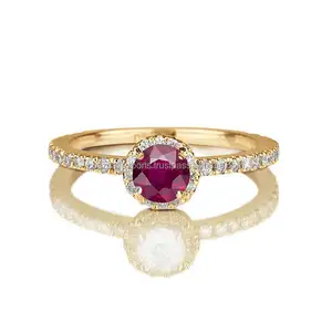 925 Sterling Silver Ruby Gemstone CZ Diamond Ruby Round Ring coszcalt経由して販売のための輸出