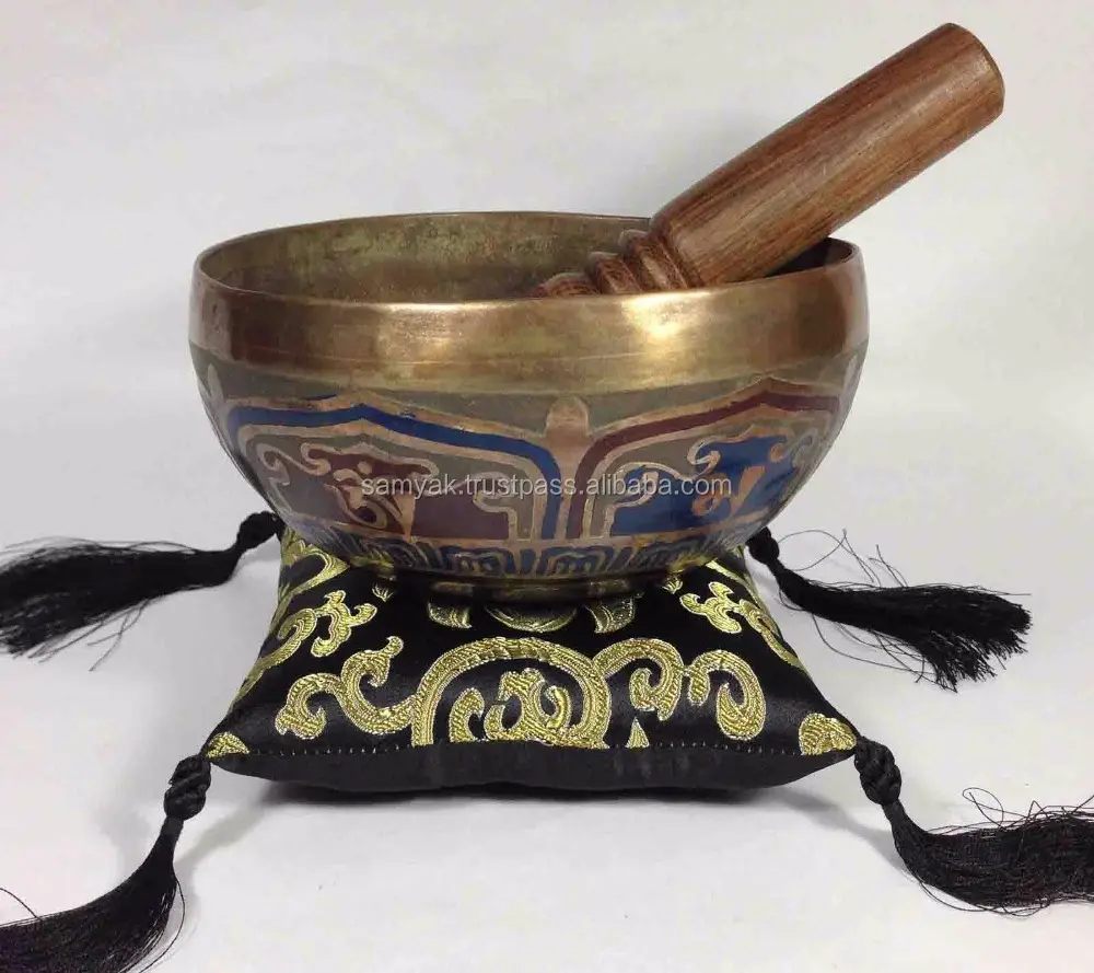 Brass Singing Bowl Handmade colorful art meditation healing features sound therapy