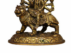 Handmade Indian Brass Golden Bronze Goddess Sherawali Sculptures Figurine Statue <b>Home</b> <b>Decor</b> <b>Gift</b> Items SMG-37/6728 - Product Image 4