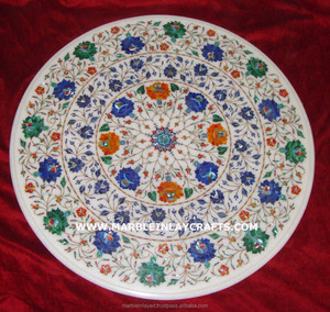 หินอ่อนสีขาวฝังโต๊ะกาแฟ, หินอ่อนสีขาวบริสุทธิ์ pietra Dura โต๊ะ - Product Image 1