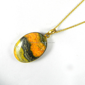 Pendentif en jaspe bourdon - Pendentif en pierre précieuse serti - Bijoux fantaisie plaqués or 18 carats - IG2828 - Product Image 3