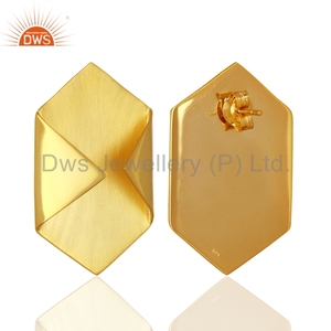 Handmade Gold Plated Art Deco <b>Stud</b> Earring Girls Plain <b>Silver</b> <b>Stud</b> Earring Jewelry Manufacturer - Product Image 2