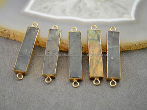 Connecteur en Labradorite Naturelle Rectangulaire Perles de Pierres Précieuses Plaqué Or Chrétien Paon Charme Bijoux pour Fêtes - Product Image 2