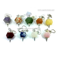 Pendentif unisexe en agate, imitation antique, facetté octogonal, gravé, pierres précieuses mélangées, style métaphysique, nouvelle ère, objet de collection