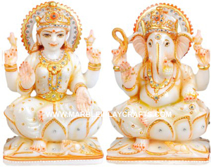 Estatua de la Diosa Laxmi en Mármol Blanco, Diseño Colorido y Atractivo, Escultura de la Diosa Laxmi Pintada en Mármol Blanco - Product Image 6