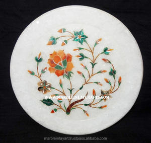 Plaque et plaque décorative de salle d'incrustation de marbre rond blanc - Product Image 1