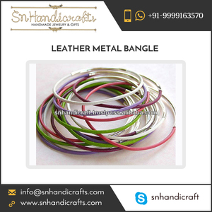 The Art of Handmade Mixed Color <b>Leather</b> Bangle with Silver Tubes Available for Sale - Product Image 1