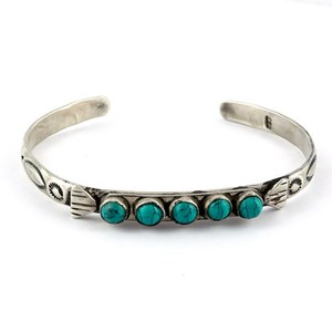 Genuine Turquoise Sterling <b>Silver</b> Bohemian Christian <b>Charm</b> <b>Bracelets</b>-Unisex Jewelry with Third Party Appraisal - Product Image 2