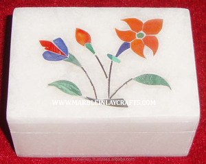 Boîte décorative d'incrustation de pierre de marbre - Product Image 1
