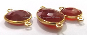 Carnelian Gemstone 18K Gold Plated Sterling Silver Handmade Jewelry Making Oval Shape Single Bail Faceted Bezel Connector Sameer - Product Image 6