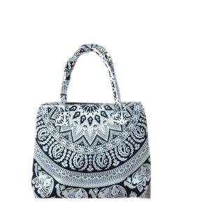 กระเป๋าผ้าแมนดาลาสไตล์อินเดียกระเป๋าถือกุ๊ยสีขาวรูปช้างถือแบบพกพากระเป๋านักช้อปสำหรับผู้หญิง - Product Image 2