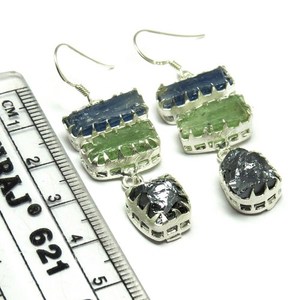 Pendientes de botón bohemios cristianos de plata de ley 925 con prehnita y cianita color bronce brillante, hechos a mano, certificados por terceros, para boda - Product Image 6