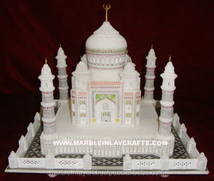 Pierre de marbre italien blanc naturel Taj Mahal fait à la main belle réplique pour les cadeaux d'anniversaire de mariage et d'anniversaire - Product Image 1