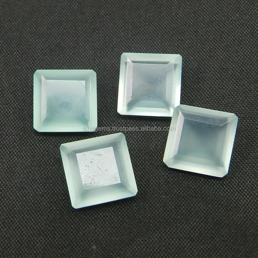 Jewelry Setting Gemstone 10x10mm Square Cut 3.5 Cts Natural Aqua Chalcedony