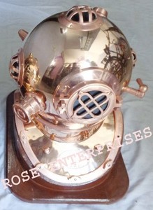 US Navy Mark IV cobre latón Metal buzos casco náutico mar profundo Scuba modelo Base de madera grabado UV impreso hecho a mano - Product Image 2